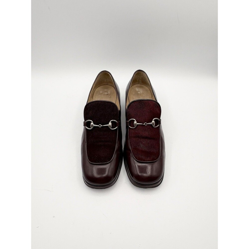 Gucci Burgundy Red Patent Leather and Pony Hair Horsebit Loafers Size EU 35.5
